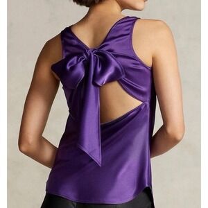 Polo Ralph Lauren Purple Blouse Sleeveless Satin Bow Back NWT 4 Party Cocktail